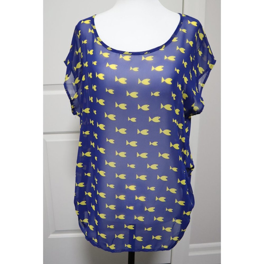 Fun Womens Sheer Fish Pattern Top M to L